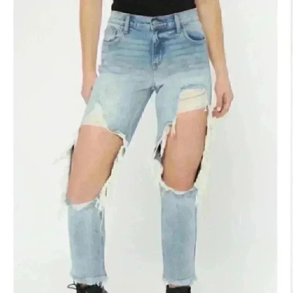 Blown Out Knee Distressed Denim Jeans - Picture 2 of 4